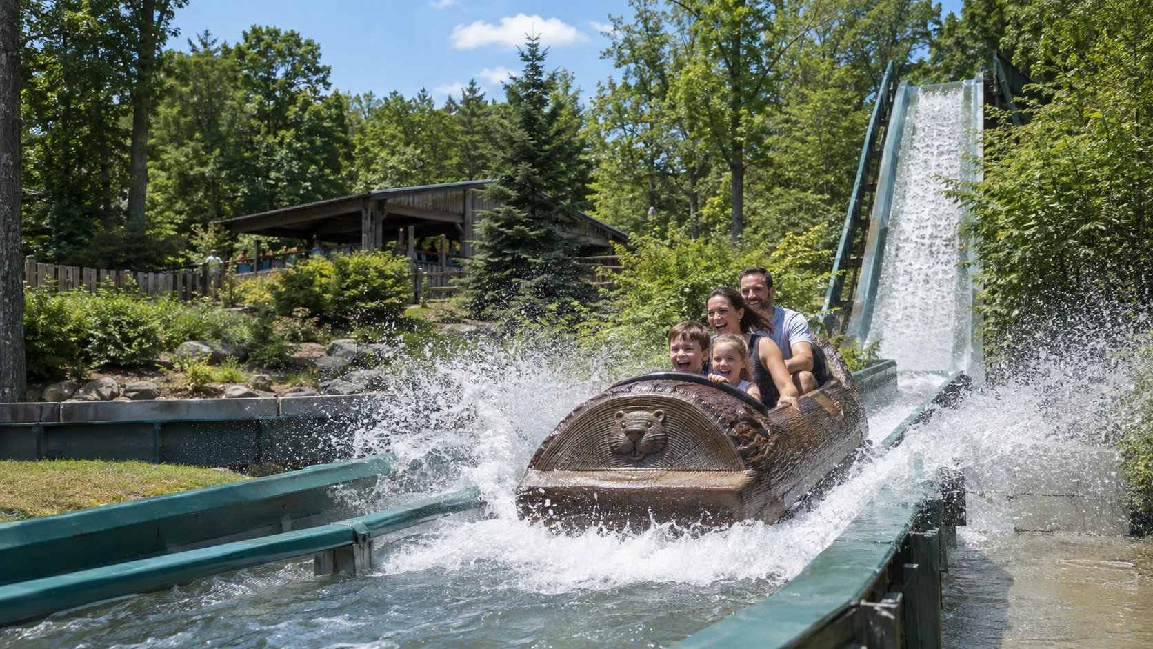 A family splashing down on Baxter’s Log Jam
