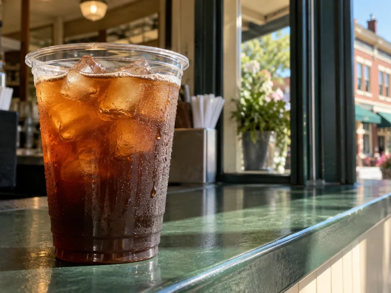 A clear cup of iced coffee at a Genesee Street counter