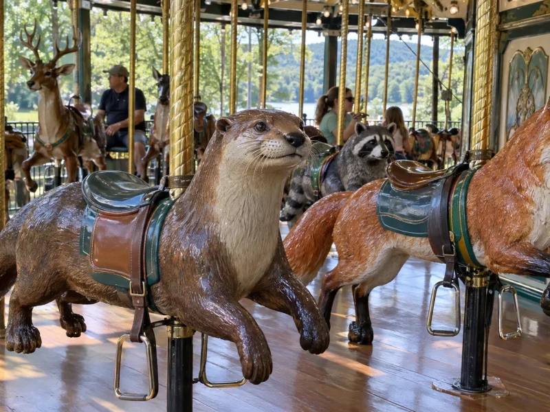 A river otter and fox mount on Valley-Go-Round