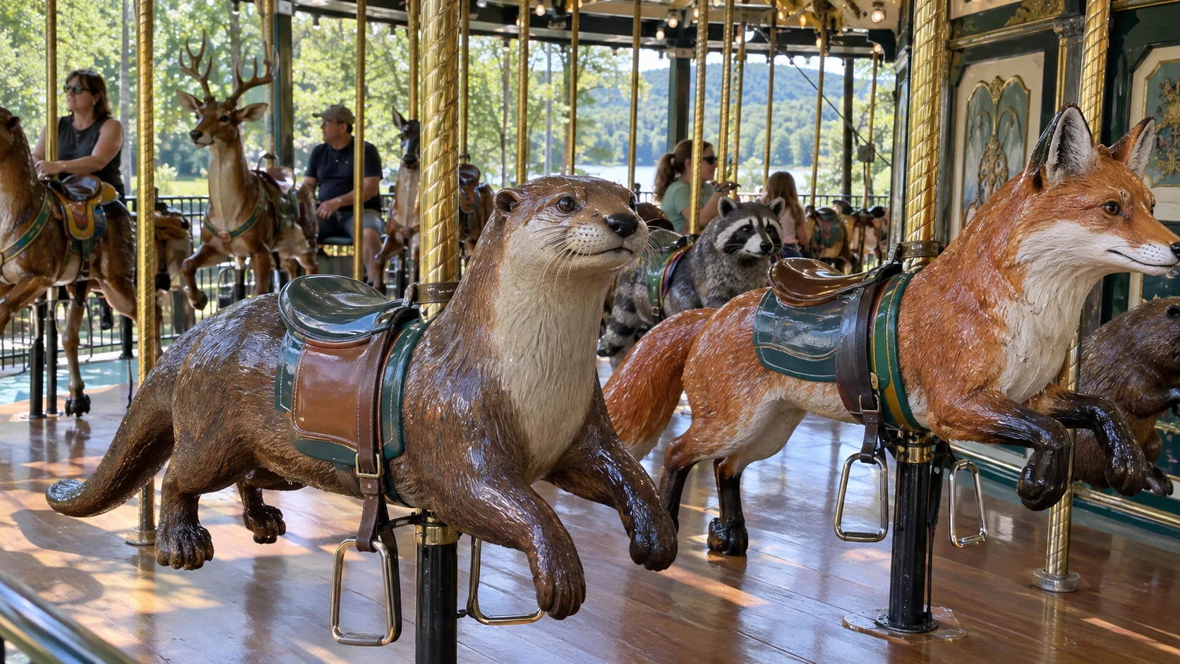 A river otter and fox mount on Valley-Go-Round